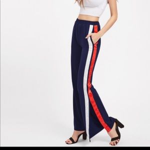 Navy,red and white track pants with slits